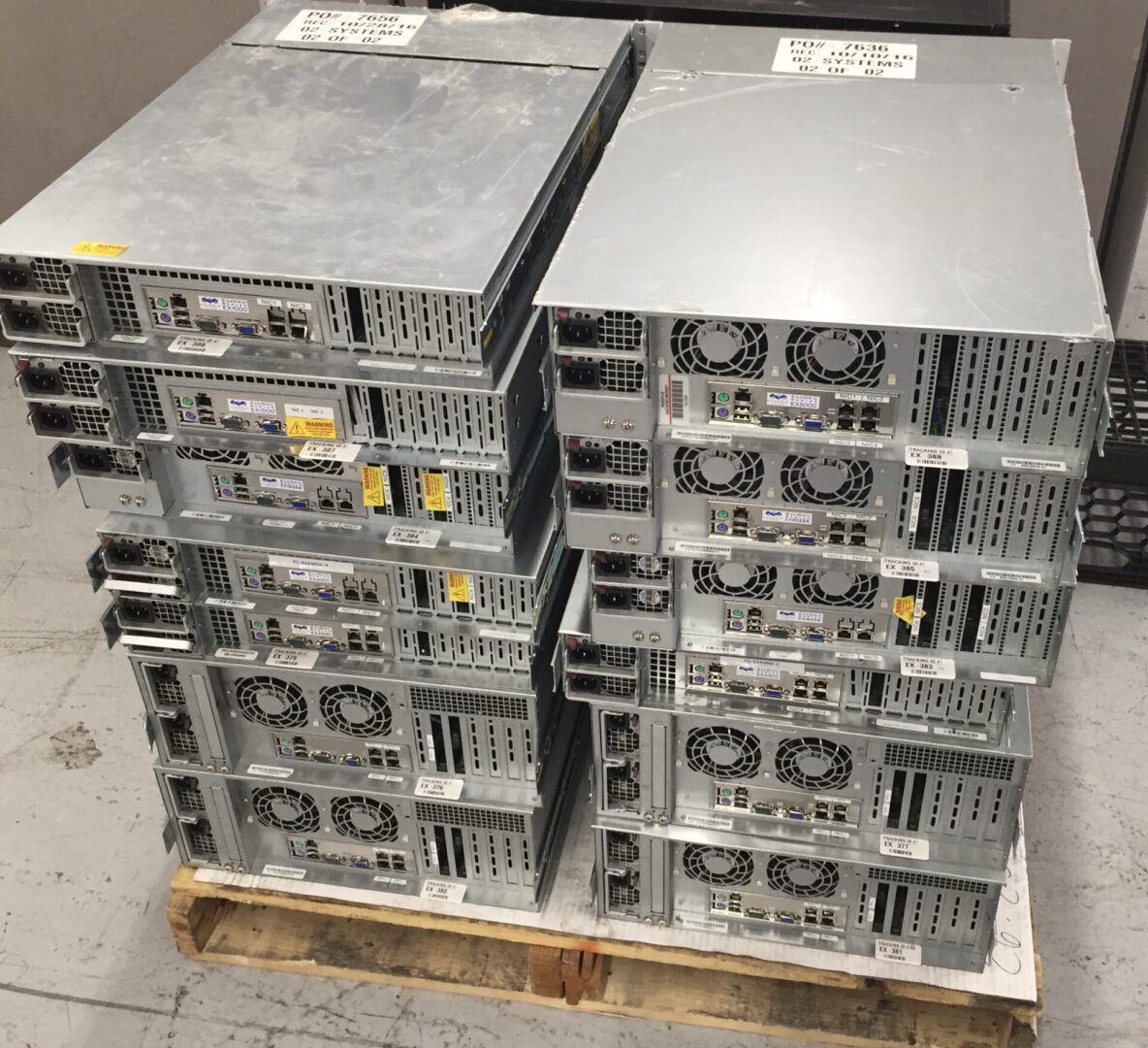 A stack of servers sitting on top of each other.