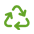 A green pixel art style picture of a recycling symbol.